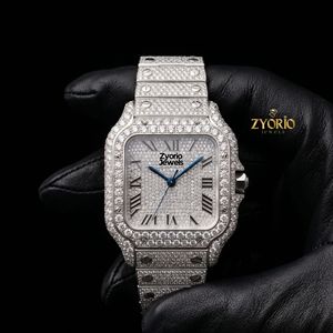 Reloj de Lujo Cuadrado con Incrustaciones de Moissanita para Hombre – Reloj de Acero Inoxidable con Diamantes Completos, Números Romanos, Estilo Hip Hop - Product Image 2