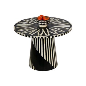 Round MDF Table With White Bone Inlay Sunburst Design Contemporary Style Lacquer Finish Bedside Wardrobe table for home living - Product Image 5