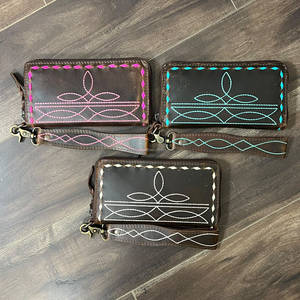 Nouveau à la mode à la mode de haute qualité Durable botte point en cuir véritable bracelet portefeuille pour femmes porte-carte fermeture éclair embrayages - Product Image 2