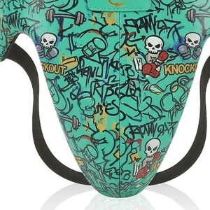 Protector Inguinal de Boxeo de PU Verde con Estampado de Calavera Graffiti, Ligero, Cómodo y Duradero, Equipo de Protección para Entrenamiento - Product Image 3