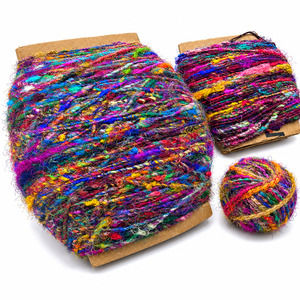 Hilo de Seda de Sari Reciclado en Bola, Multicolor, Hilado a Mano para Tejer, Crochet y Manualidades Textiles - Product Image 1