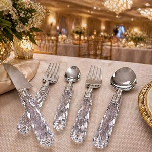 High Quality Modern Luxury Cutlery Set Plastic <b>Acrylic</b> Handle Hammered Design 304 Stainless Steel <b>Mirror</b> Polish Flatware Sets - Product Image 1