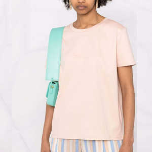 Camiseta de Mujer Ecológica de Algodón Rosa Claro, Casual, de Verano, Cuello Redondo, Manga Corta, Secado Rápido, Transpirable, Lisa - Product Image 4