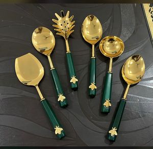 Luxury Stainless Steel <b>Serving</b> <b>Spoons</b> Set with Long Handle <b>Gold</b> Plated Royal Velora Design Grandeur Grip Party Use - Product Image 1