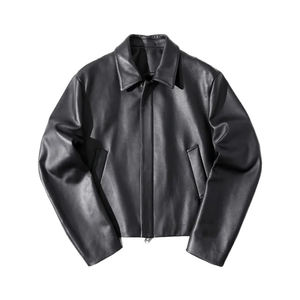 Veste en cuir de vachette de haute qualité pour homme, coupe ample, col haut, fermeture éclair sur le devant, poche sur la veste, pour l'hiver - Product Image 1
