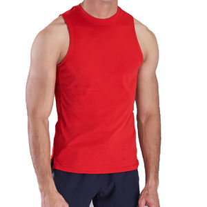 Débardeur de sport tendance 2026 pour homme, blanc, en tissu gaufré 100 % coton, avec logo brodé personnalisé et strass sur le devant - Product Image 1