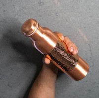 Botella de Cobre Puro Martillado con Grabado, Ecológica, Estética, Metálica, para Bebidas, Hogar, Oficina, Yoga, Estilo Vintage Rústico Ayurvédico