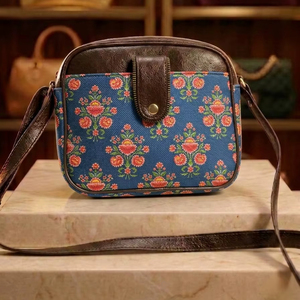 Sac à bandoulière en cuir PU pour femmes, imprimé floral bleu, sac à bandoulière pour dames, mini sac à main - Product Image 1