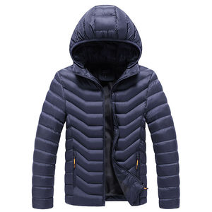 Men's Navy Eco-friendly <b>Fleece</b> <b>Lined</b> Puffer <b>Jacket</b> Windproof Zipper Closure Casual Winter Wear Slim Fit Polyester Shell Regular - Product Image 1