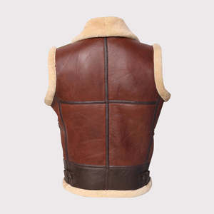 <b>Men</b> Brown Shearling Leather Vest - Product Image 2