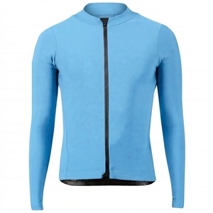 Maillot de cyclisme AMIB SPORTS grande taille 100% polyester écologique bleu clair à manches longues avec fermeture éclair intégrale couleur unie unisexe - Product Image 1