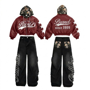 Survêtements d'hiver pour hommes de haute qualité avec logo personnalisé, coupe classique, pantalon en jean et sweat à capuche en cuir, nouveau design. - Product Image 1