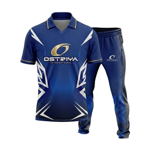 ชุดเสื้อคริกเก็ตครึ่งตัวและกางเกงสำหรับผู้ชาย Ostriya Intl แบบสั่งทำพิเศษ พิมพ์ลายด้วยความร้อนด้านหน้า สำหรับผู้ใหญ่ ไซส์พลัส ขาสั้น โพลีเอสเตอร์ 100% - Product Image 5