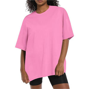 Latest Design Women's Oversized Solid <b>Pink</b> T-Shirt Loose Fit O-Neck Short Sleeve Jersey Knitted Casual All Seasons Wear T Shirts - Product Image 1
