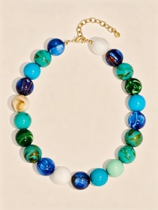 Unisex Fashion Resin <b>Beaded</b> <b>Necklace</b> with Geometric Design Handmade Trendy Look Gift - Product Image 3