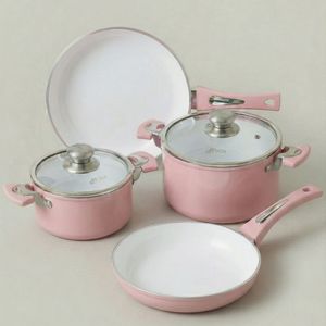 Ensemble de casseroles en céramique antiadhésives avec couvercles en verre pour cuisinières à gaz et à induction - Product Image 1