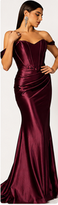 Robe de soirée sirène en satin personnalisée pour femme, épaules dénudées, robe de bal élégante, robe de cérémonie pour invitée de mariage, OEM ODM - Product Image 6
