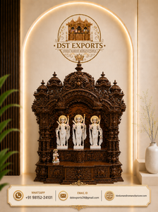 Luxury Ram Darbar Wooden Pooja Temple for USA Traditional Hindu Pooja <b>Mandir</b> for Home with Storage Drawers Sagwan Wood Puja Ghar - Product Image 5