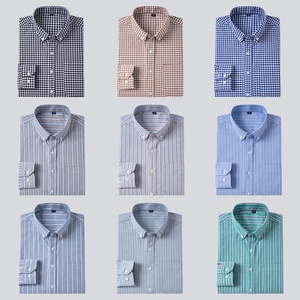 Chemise homme 100% coton, lavage enzymatique, boutonnée, rayée, à carreaux Oxford, chemise de travail unie, manches longues, chemise habillée pour homme - Product Image 1