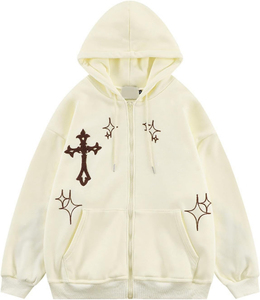 Sudadera con capucha y cremallera personalizada para bordado de punto de cruz, estilo oversize Y2K, gótico, streetwear, gráfico vintage, de algodón 100% de alto gramaje para invierno. - Product Image 1