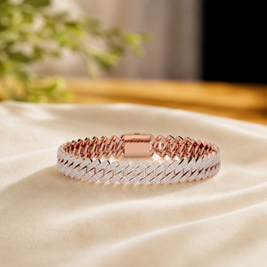 Handcrafted Moissanite Link <b>Bracelet</b> 14K Plated Rose Gold Round Diamond Wedding Statement <b>Bracelet</b> for Men's - Product Image 1