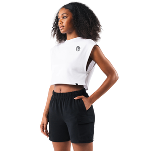 Camiseta Deportiva Corta de Felpa para Mujer, Blanca, Estructurada, Sin Mangas, para Gimnasio, Entrenamiento, Yoga, Ejercicio Físico - Product Image 2