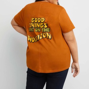 T-shirt à manches courtes pour femmes, taille plus, col rond, décontracté, en coton, tissu jersey, avec logo personnalisé OEM - Product Image 2