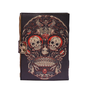 Mini carnet de croquis en cuir, motif squelette Jour des Morts, fait main, cadeau, 60 pages, papier écologique, nom personnalisable - Product Image 1
