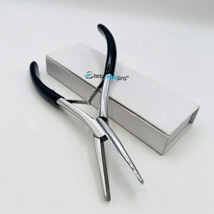 Pince à cheveux professionnelle en acier inoxydable écologique à pointe plate, avec logo personnalisé, poignée noire, pour tissage de mèches individuelles à clipser - Product Image 5