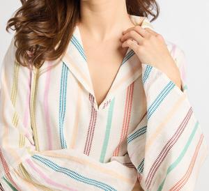 Robe courte en coton à imprimé floral pour femmes, style bohème, col en V, avec franges, manches longues, coupe ample, robe de plage pour les vacances - Product Image 1