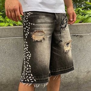 Pantalones Cortos Cargo de Mezclilla Rasgados para Hombre, Estilo Urbano, Cintura Media, Lavados, Elásticos, 100% Algodón, Transpirables, con Tachuelas Decorativas - Product Image 6