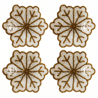 Ensemble de dessous-de-verre décoratifs en forme de flocon de neige perlé, or et blanc, pour les fêtes de fin d'année, tapis de table d'hiver, décoration de fête de Noël, sous-verres de luxe B2B