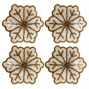 Ensemble de dessous-de-verre décoratifs en forme de flocon de neige perlé, or et blanc, pour les fêtes de fin d'année, tapis de table d'hiver, décoration de fête de Noël, sous-verres de luxe B2B - Product Image 1