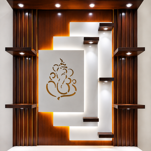 Meuble de salon moderne en bois avec éclairage LED |   Unité de Mandir Pooja Premium avec tiroir de rangement décoratif - Product Image 2
