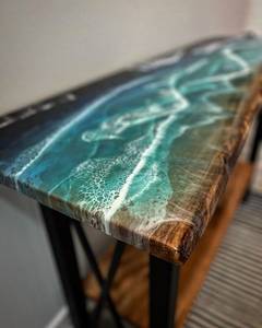 Mesa Consola Rectangular Azure Tide de Resina Epoxi con Diseño de Olas Oceánicas, Mueble de Entrada de Madera Hecho a Mano con Estante de Almacenamiento - Product Image 5
