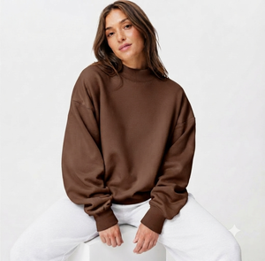 Sudadera Holgada de Felpa Larga para Mujer, Cuello Alto, Estampado Frontal, Estilo Urbano Casual, Ecológica, para Invierno - Product Image 1