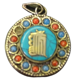 Colgante de turquesa con temática religiosa, de aleación de cobre bañado en plata, budista tibetano - Product Image 3