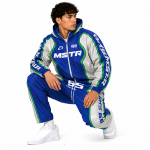 Custom <b>Nylon</b> Hooded Tracksuit Men Color Block Windbreaker <b>Jogger</b> Set Private Label Two Piece Waterproof Windproof Jackets Pants - Product Image 2