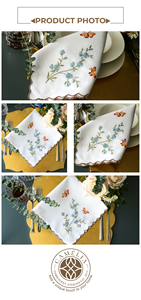 Flores y mariposas bordadas sobre lino suave, que añaden un toque botánico ligero a las comidas y reuniones cotidianas. - Product Image 3