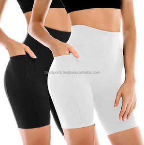Shorts de cycliste taille haute 8 pouces pour femmes avec poches, entraînement en spandex, contrôle du ventre, shorts de course à pied, de yoga avec poches, vente en gros OEM - Product Image 6