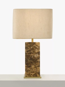 Luxury Brown Marble <b>Table</b> Lamp With Rectangular Stone Base Premium Linen Shade Sophisticated Ambient Lighting And Contemporary - Product Image 4