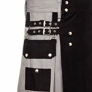 Kilts écossais traditionnels faits à la main en coton noir et gris pour hommes avec poches cargo - Product Image 5