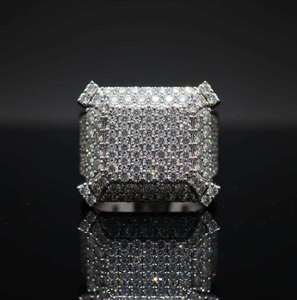<b>Men</b>’s Hip Hop Iced Out Square <b>Ring</b> 925 Sterling <b>Silver</b> 10K 14K Gold Finish Luxury Diamond Statement <b>Ring</b> for Party Street Style - Product Image 2