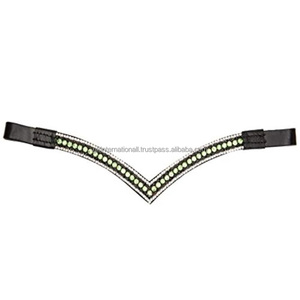 Bandeau de tête pour cheval en cuir de selle noir et brun havana de qualité supérieure avec de minuscules cristaux colorés, bandeau de tête ultra brillant - Product Image 5