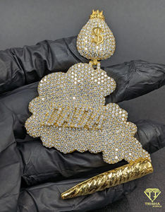 Colgante de Plata de Ley 925 con Diamante Cultivado en Laboratorio VVS, Diseño de Bolsa de Dinero, Estilo Hip Hop, Proveedor Mayorista de Joyería - Product Image 1