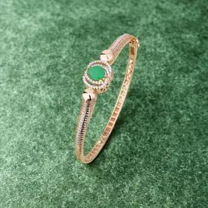Elegante Brazalete de Oro con Diamantes y Piedra Verde para Mujer, Joyería de Oro de Lujo de Diseñador, Brazalete Elegante para Fiestas - Product Image 2