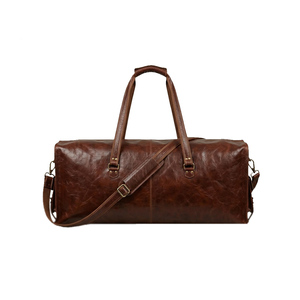 Sac de voyage week-end en cuir véritable, bandoulière réglable, doublure en polyester imperméable, fermeture éclair robuste, idéal pour la salle de sport - Product Image 1