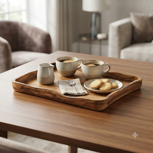 Plateau de service en bois artisanal, rustique, rectangulaire, pour nourriture, café, thé, petit-déjeuner, plateau décoratif pour la maison, le restaurant, l'hôtel, la table - Product Image 2