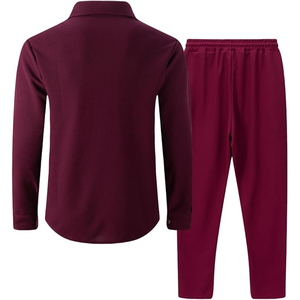 Chemise à manches longues en tissu gaufré bordeaux pour homme avec poches poitrine, col rabattu, tenue décontractée pour l'automne - Product Image 4