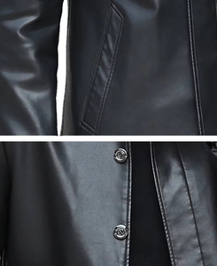 Manteau en cuir véritable pour homme avec doublure en fausse fourrure, col rabattable, manches longues, imperméable, coupe-vent, style élégant pour l'hiver - Product Image 4